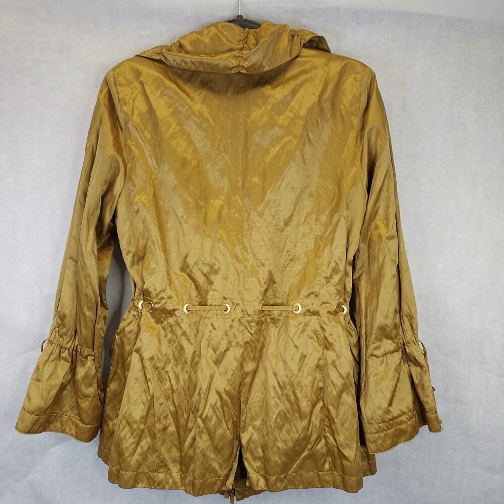 Spanner Utility Jacket Women 12 Stud Bell Sleeve Shiny Metallic Gold Slinky Glam - Picture 5 of 16